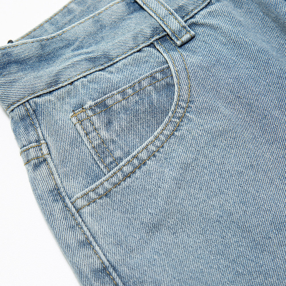 Men Jeans Zipper Personality Wide Leg Slightly Flared