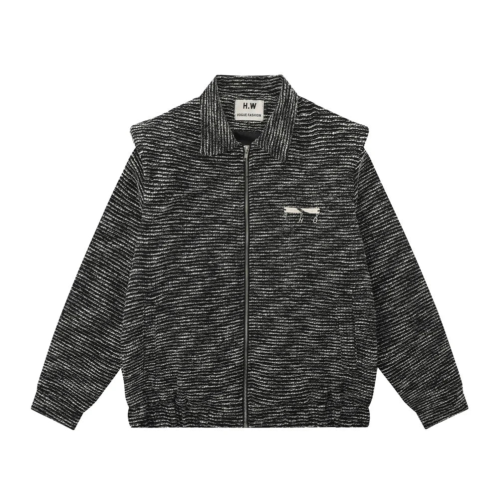 Men Jacket Coat Vintage Weave Padded Shoulder Coat Loose Lapels Jacket Autumn and Winter