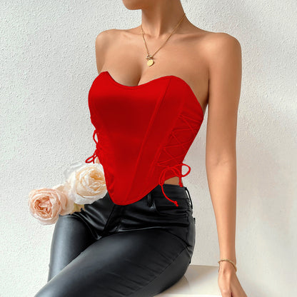 Women Party Tops Sexy Backless Fishbone Cinched Waist Waistcoat