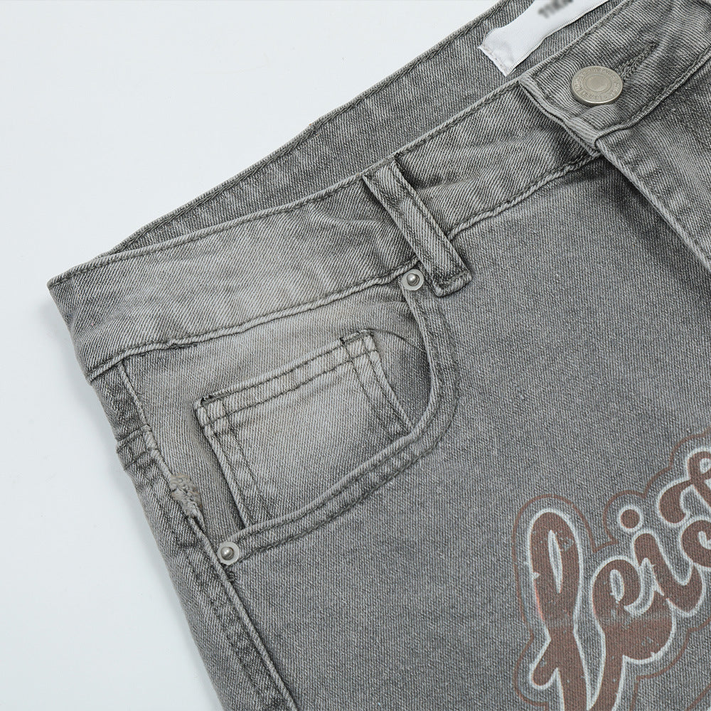 Men Jeans Loose Casual Distressed Burrs