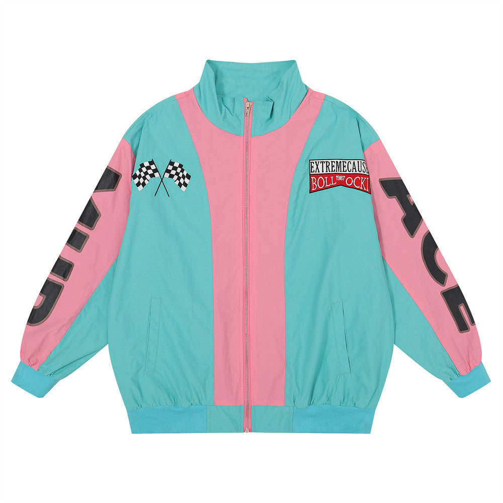 Men Jacket Coat Racing Suit Loose Jacket Men's Vibe Spring and Autumn Color Matching Stitching Windproof Jacket