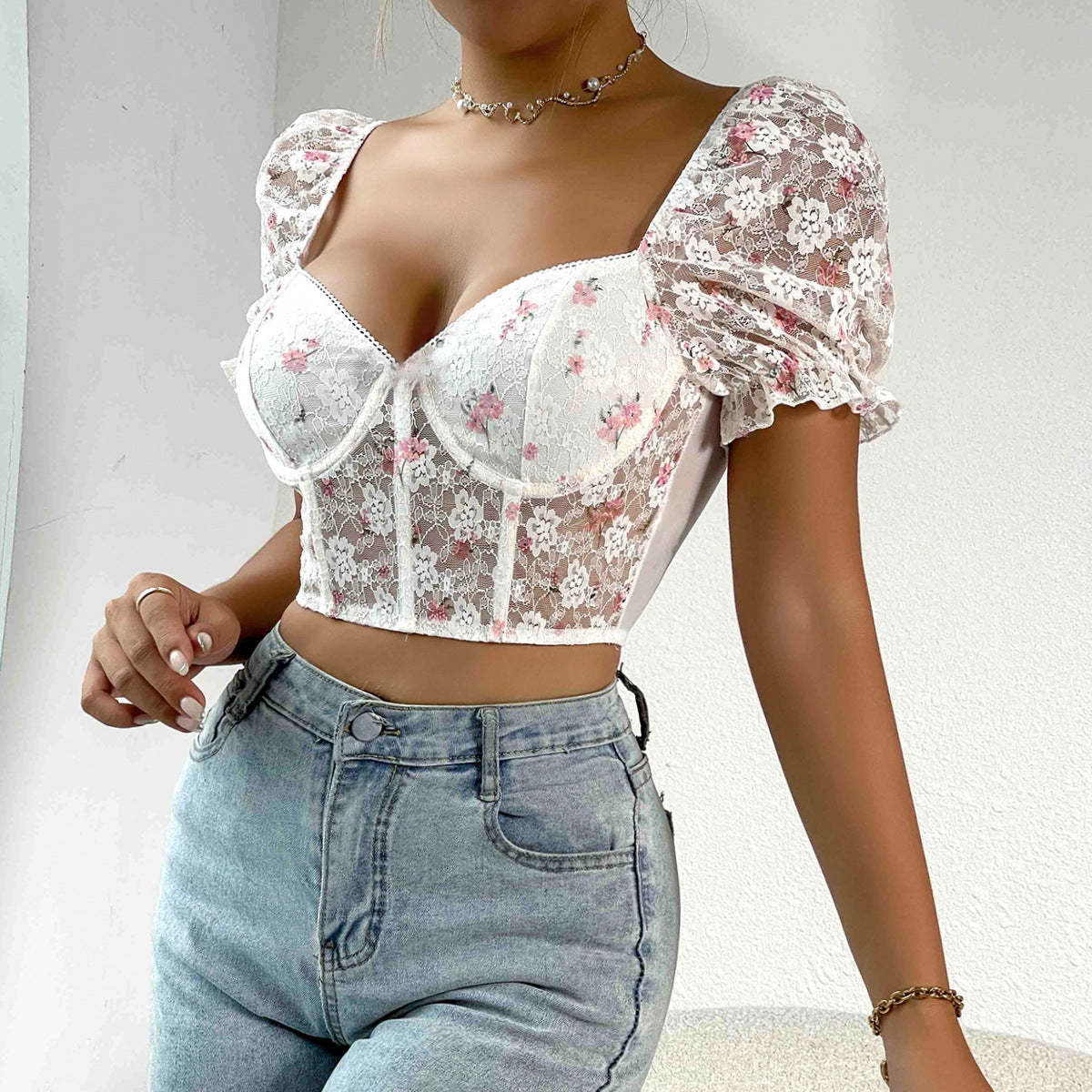 Women Party Tops Lace Short Sleeve Top Vest