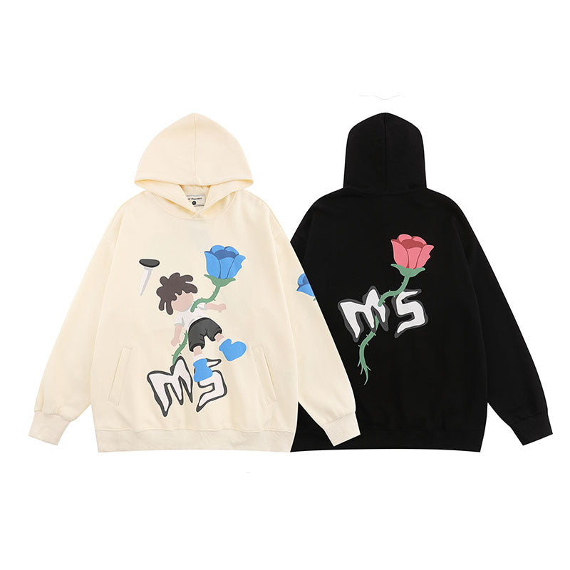 Men Hoodie Autumn and Winter Cartoon Foam Printed Hooded Sweater