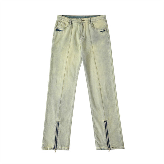 Men Jeans Loose Casual Zipper Slit