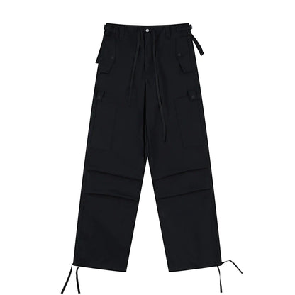 Men Sweatpants Casual Straight Trousers Loose Cargo Pleated Drawstring Ankle Banded Pants