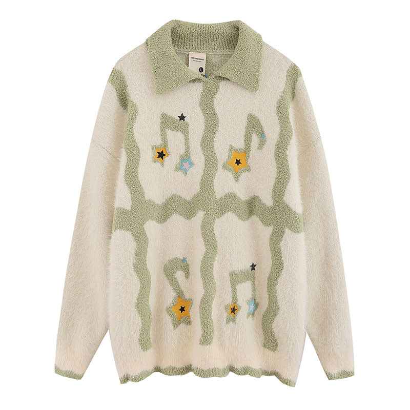 Women Sweater Vintage Polo Lapel French Sweet Sweater