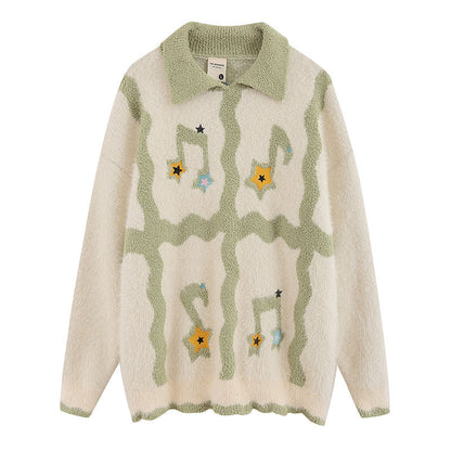 Women Sweater Vintage Polo Lapel French Sweet Sweater