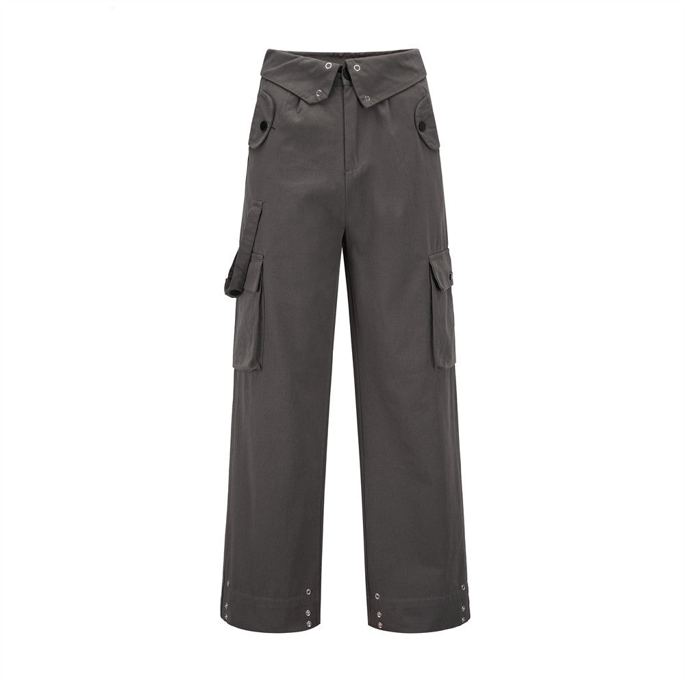 Men Sweatpants Tooling Straight-Leg Trousers Men's Solid Color Loose Multi-Pocket Wide-Leg Casual Pants