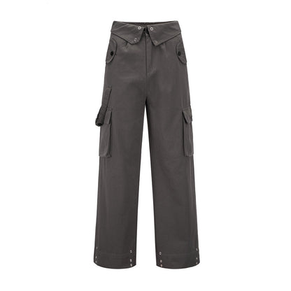 Men Sweatpants Tooling Straight-Leg Trousers Men's Solid Color Loose Multi-Pocket Wide-Leg Casual Pants