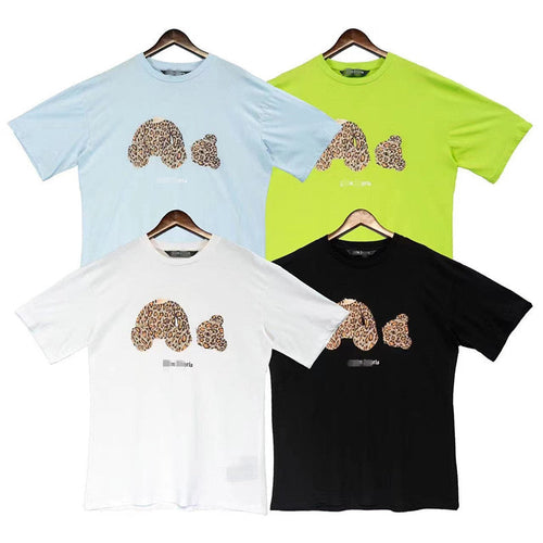 Palm Angle T Shirts Leopard Print Broken Head Bear Word Couple