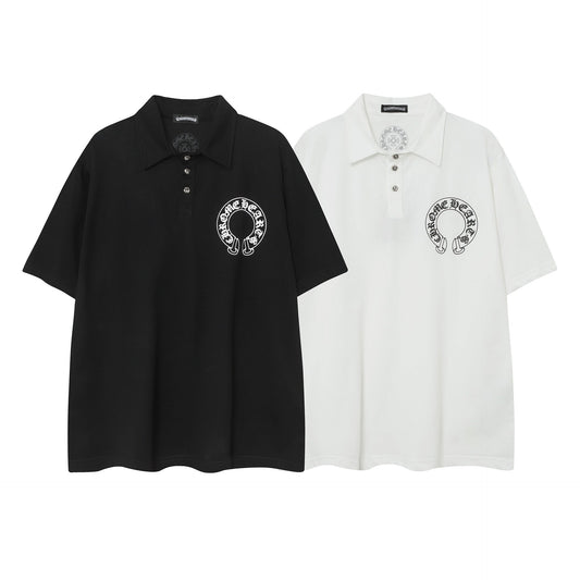 CHH Chrome Heart T Shirts Sanskrit horseshoe print polo shirt short sleeve