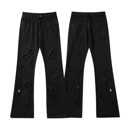 Men Jeans Ripped Straight Jeans Vintage Loose Denim Trousers