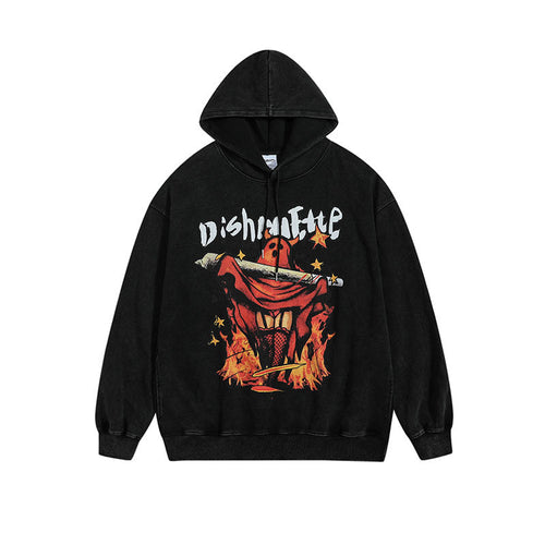 Men Hoodie Black Flame Demon Printed Hoodie Men and Women Vibe Style Hoodie