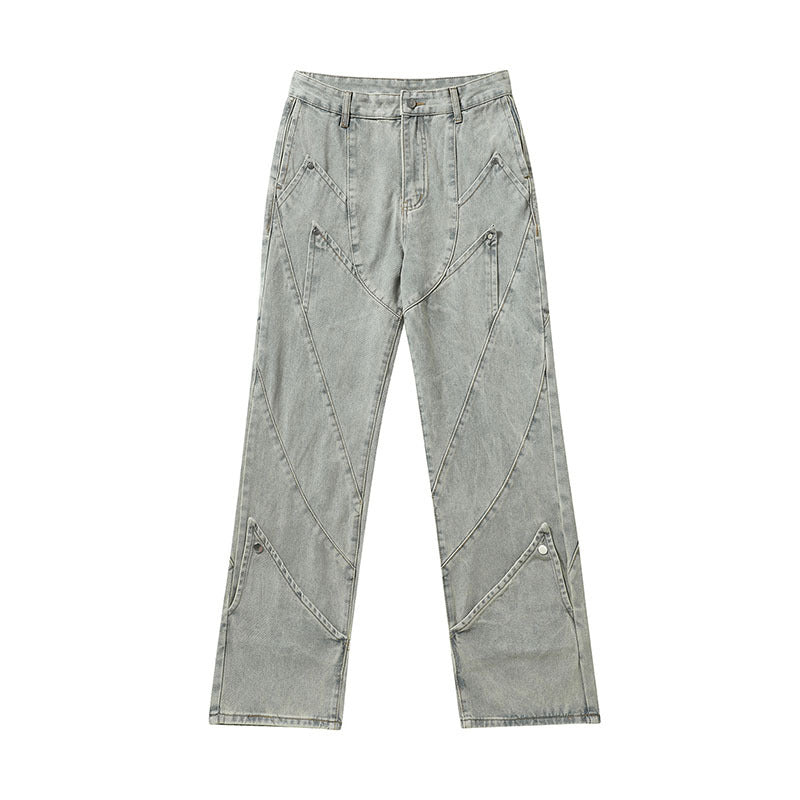 Men Jeans Vintage Distressed Straight-Leg Denim Pants Straight-Leg Denim Trousers