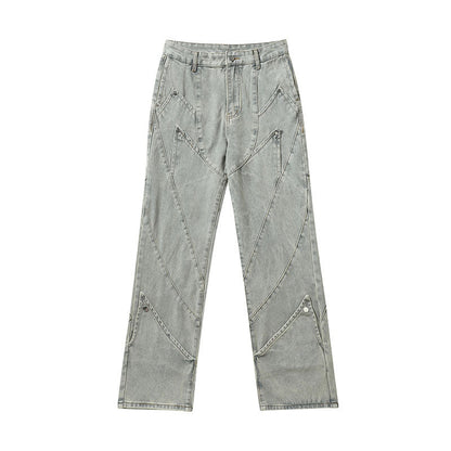 Men Jeans Vintage Distressed Straight-Leg Denim Pants Straight-Leg Denim Trousers