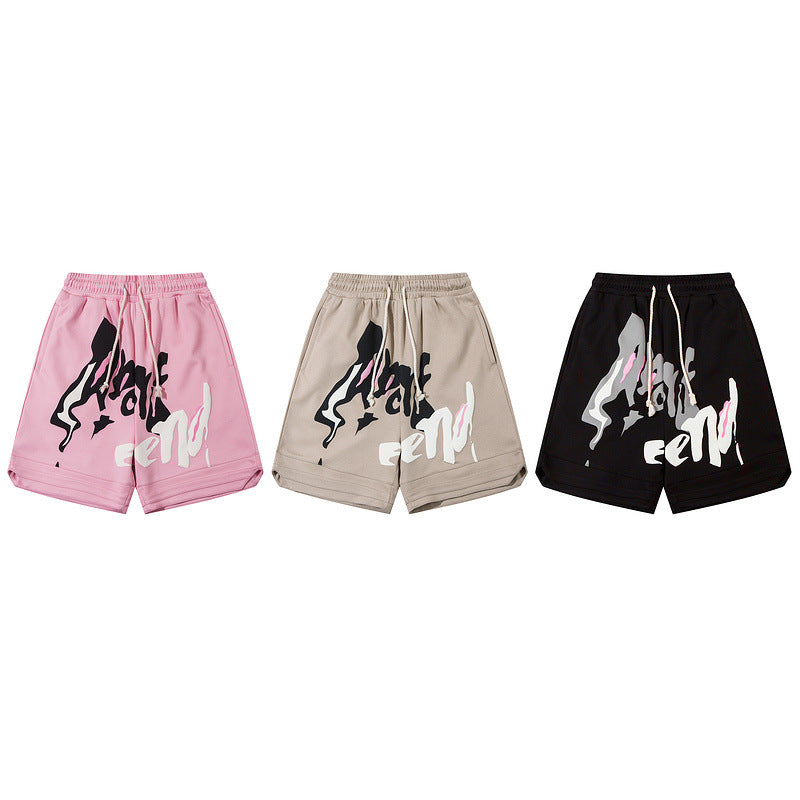 Men Shorts Track Sweatpants Male Hip Hop Loose-Fitting Wide-Leg Short Jumpsuit