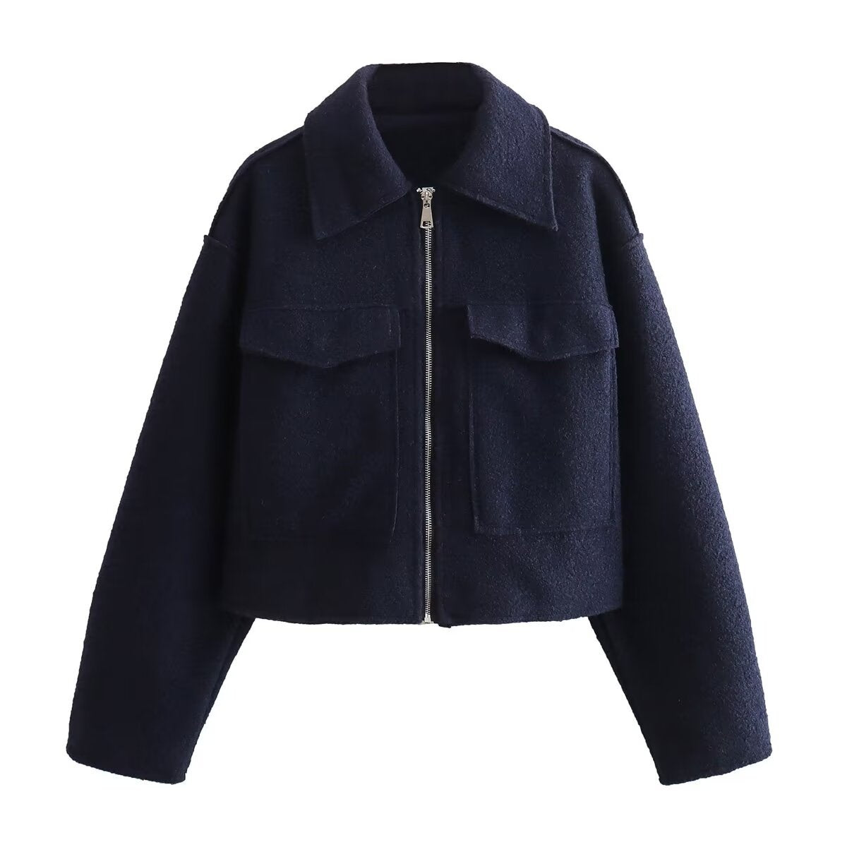 Women Tops Spring Zipper Short Jacket Polo Collar Top
