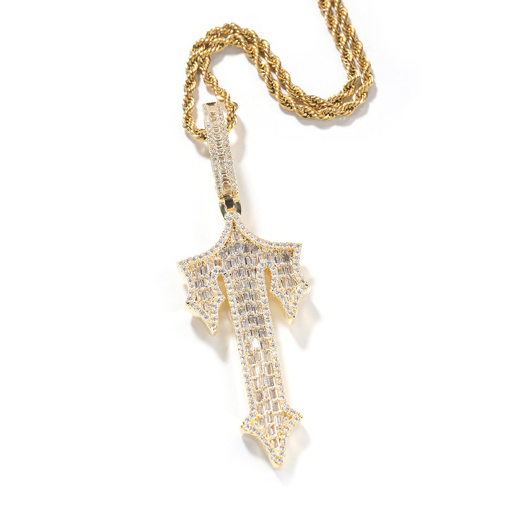 Jewelry Hip Hop T Letter Pendant Gold Set T Square Zircon Necklace Armament Crosses Egypt Pieces St. Valentine's