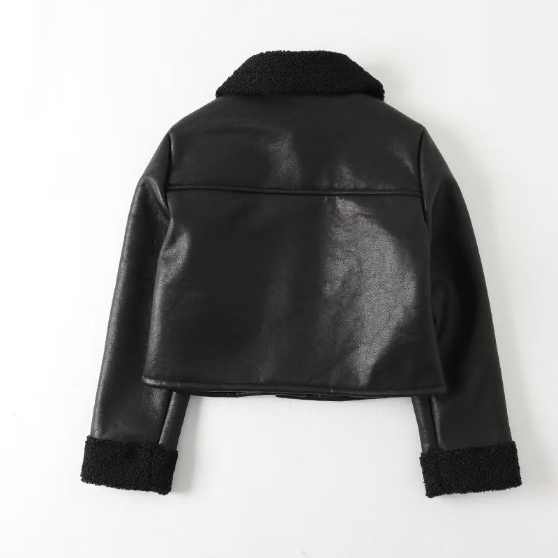 Women Cotton Coat Handsome Cool Imitation Leather Jacket Autumn and Winter