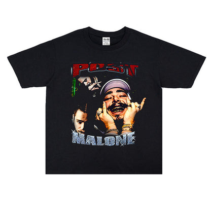 Rock Star T Shirt Post Malone Fashion Brand Personalized Printed Cotton T-shirt Short Sleeve round Neck Loose