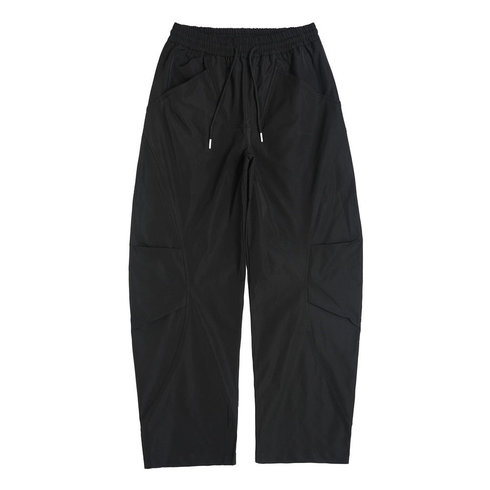 Men Sweatpants Wide Leg Trousers Men Loose Pleated Solid Color Casual Tapered Sports Trousers with an Elasticated Waist