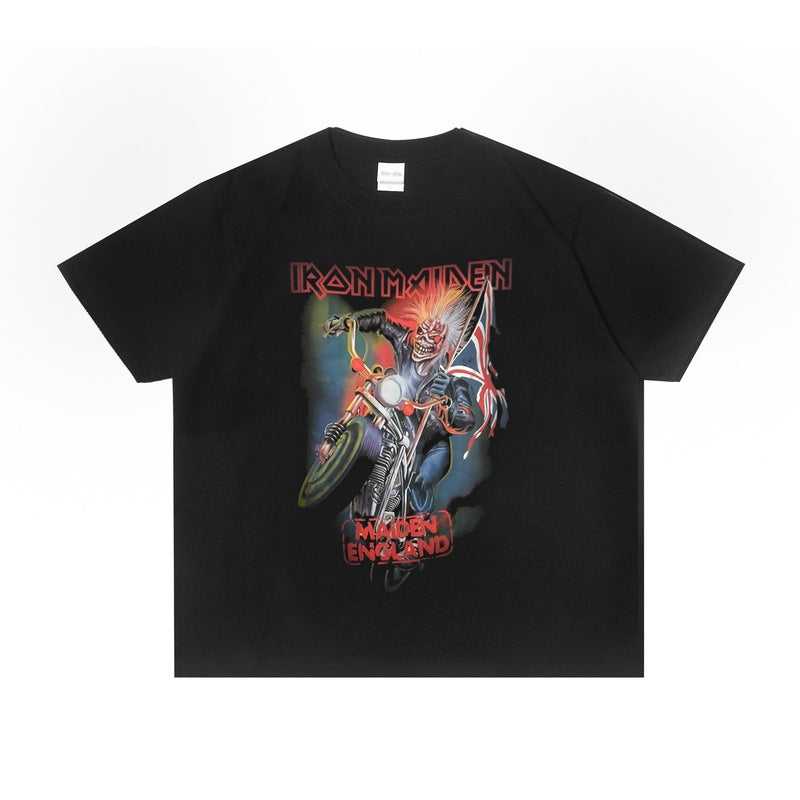 Rock Star T Shirt Iron Maiden Band Rock Retro Distressed T-shirt Loose