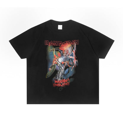 Rock Star T Shirt Iron Maiden Band Rock Retro Distressed T-shirt Loose