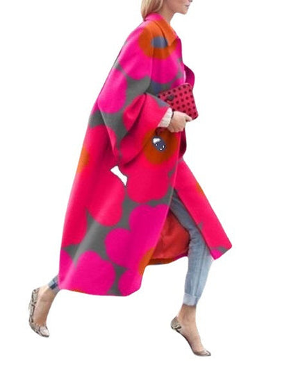 Women Trench Coat Autumn and Winter Long Bell Sleeve Jacket Printed Loose Trench Coat