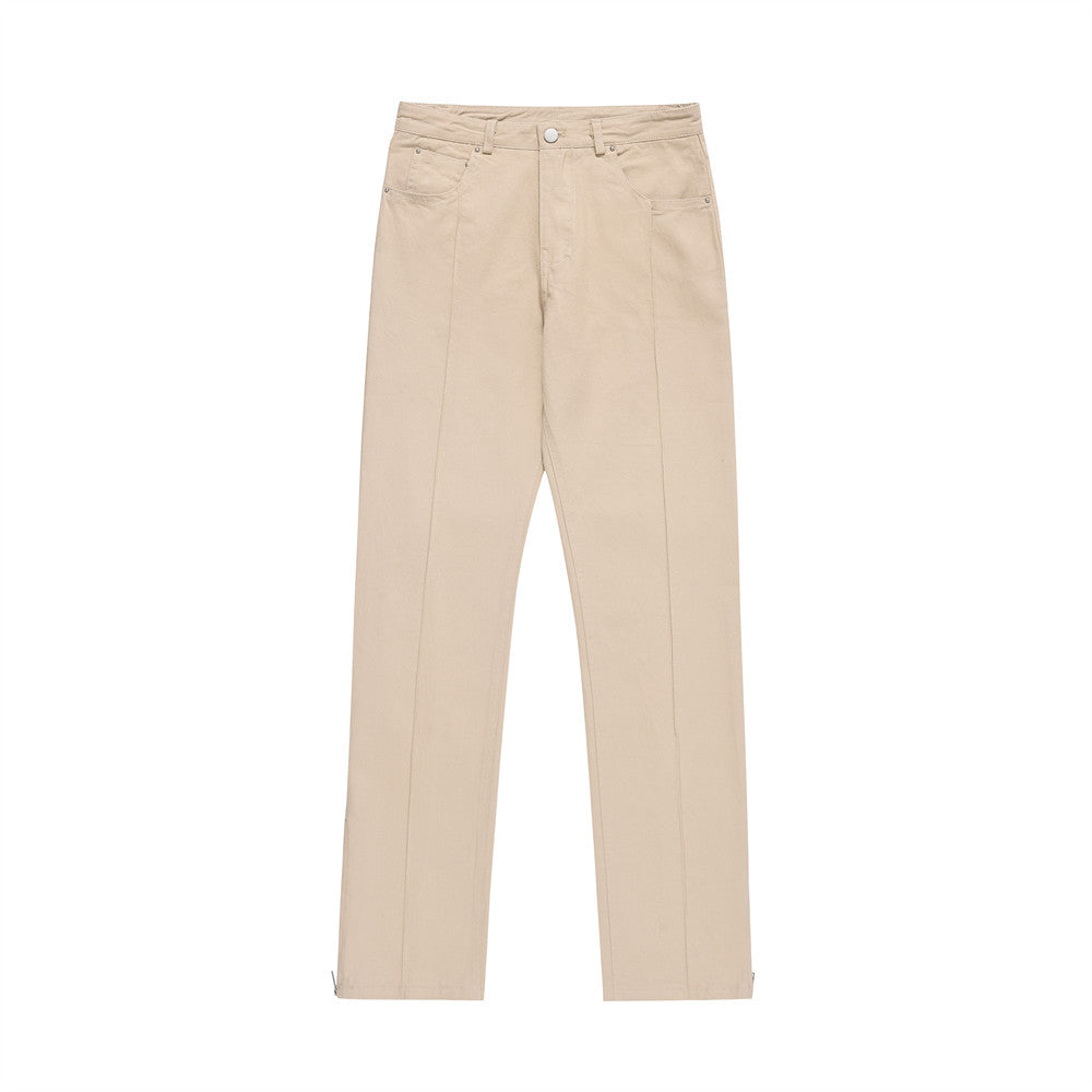 Men Sweatpants Leg Zipper Workwear Casual Pants Baggy Straight Trousers Solid Color Wide Leg Trousers