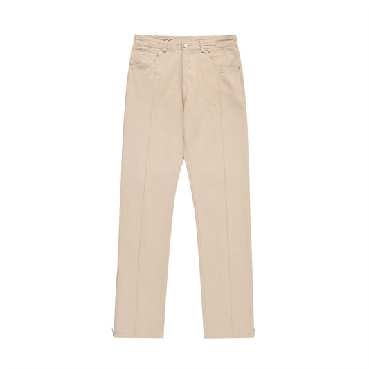 Men Sweatpants Leg Zipper Workwear Casual Pants Baggy Straight Trousers Solid Color Wide Leg Trousers