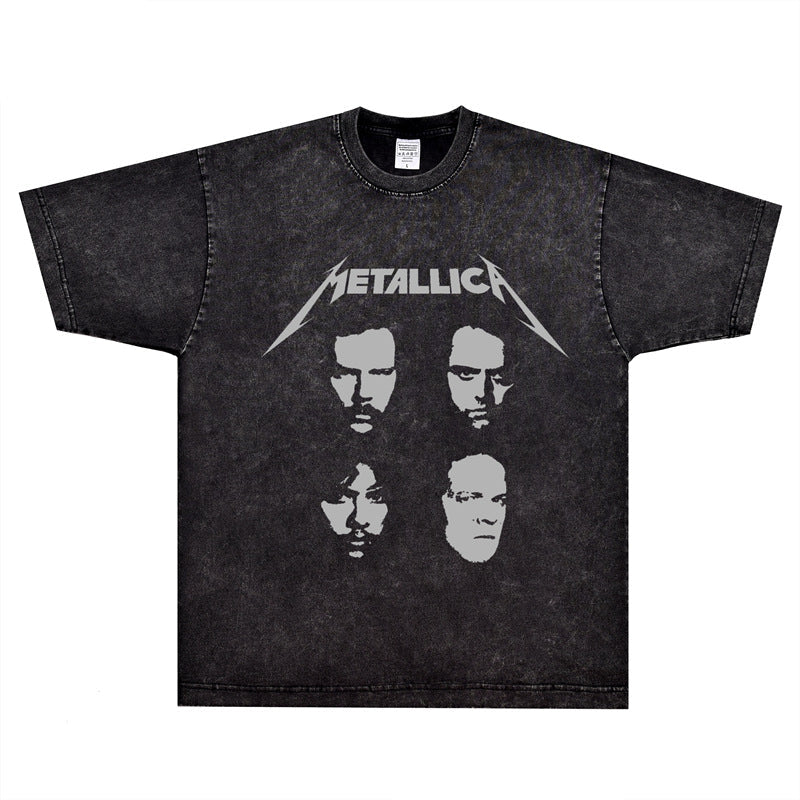 Rock Star T Shirt Metallica 4 Faces T-shirt Rock Metal Band Trend Vintage Short Sleeve