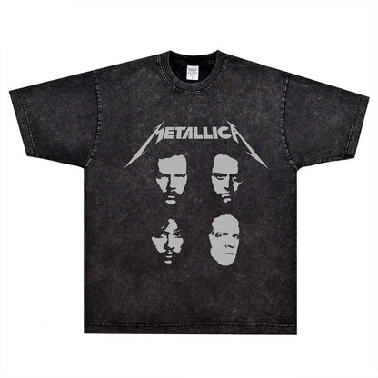 Rock Star T Shirt Metallica 4 Faces T-shirt Rock Metal Band Trend Vintage Short Sleeve