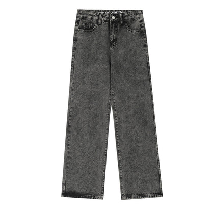 Women Pants Flanging Letter Embroidered Jeans Straight-Leg Pants