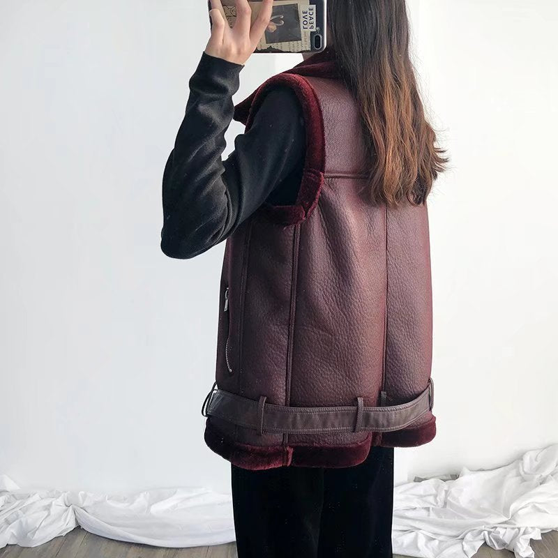 Women Cotton Coat Fashion Polo Collar Loose-Fitting Waistcoat