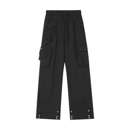 Men Sweatpants Summer Draped Casual Pants Boys Multi-Pocket Cargo Pants Spring and Summer Straight Loose-Fitting Wide-Leg Trousers