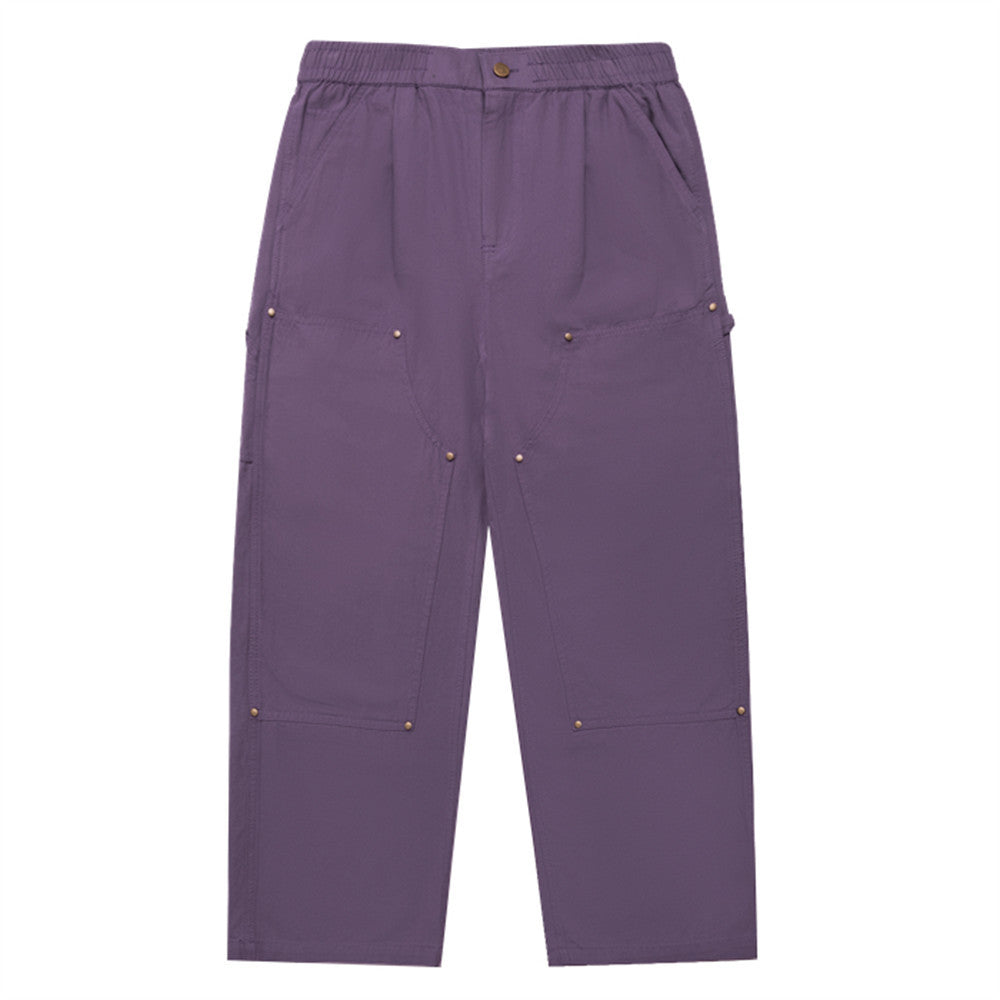 Men Sweatpants Retro Workwear Casual Pants Men Vintage Loose Wide Leg Mop Pants Solid Color Straight-Leg Trousers
