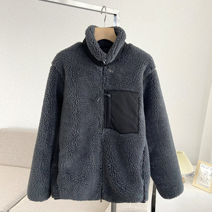 Women Cotton Coat Loose Zip Windproof Lamb Fur Warm