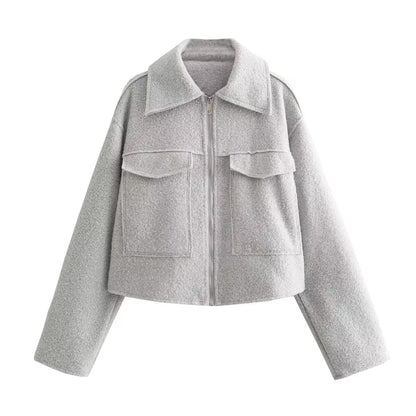 Women Tops Spring Zipper Short Jacket Polo Collar Top