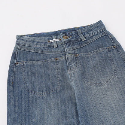 Women Pants Straight Jeans Loose Pockets Casual Trousers