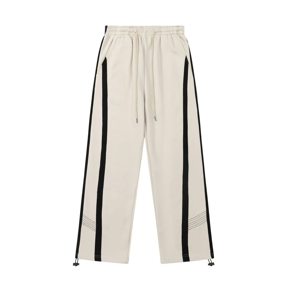 Men Sweatpants Straight Sweatpants Men's Stitching Contrast Color Side Stripes Exercise Casual Pants