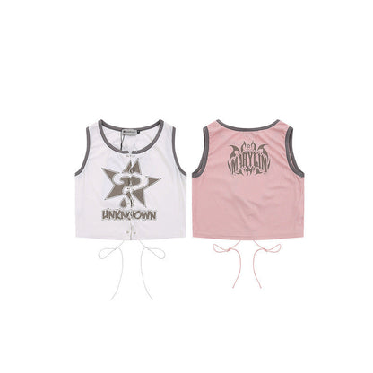 Women Vest Vintage Printed Short Sleeveless T-shirt