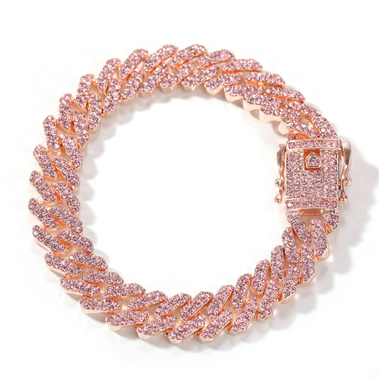 Bracelet Cuban Chain Necklace ins Wind Rose Gold Pink Diamond Alloy Hip Hop Spectrum St. Valentine's