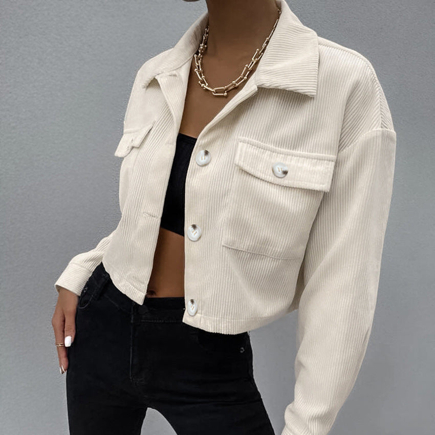Women Trench Coat Corduroy Jacket Autumn Winter Retro