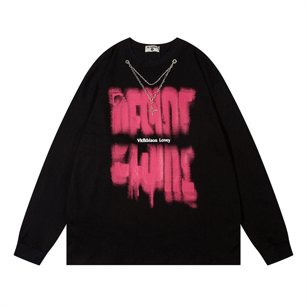 Men Long Sleeve T-Shirt Chain Long Sleeve T-shirt Loose Cotton