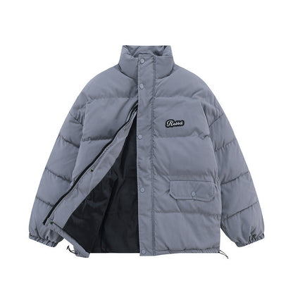 Men Coat Vintage Solid Color Stand Collar Cotton-Padded Jacket Thickened