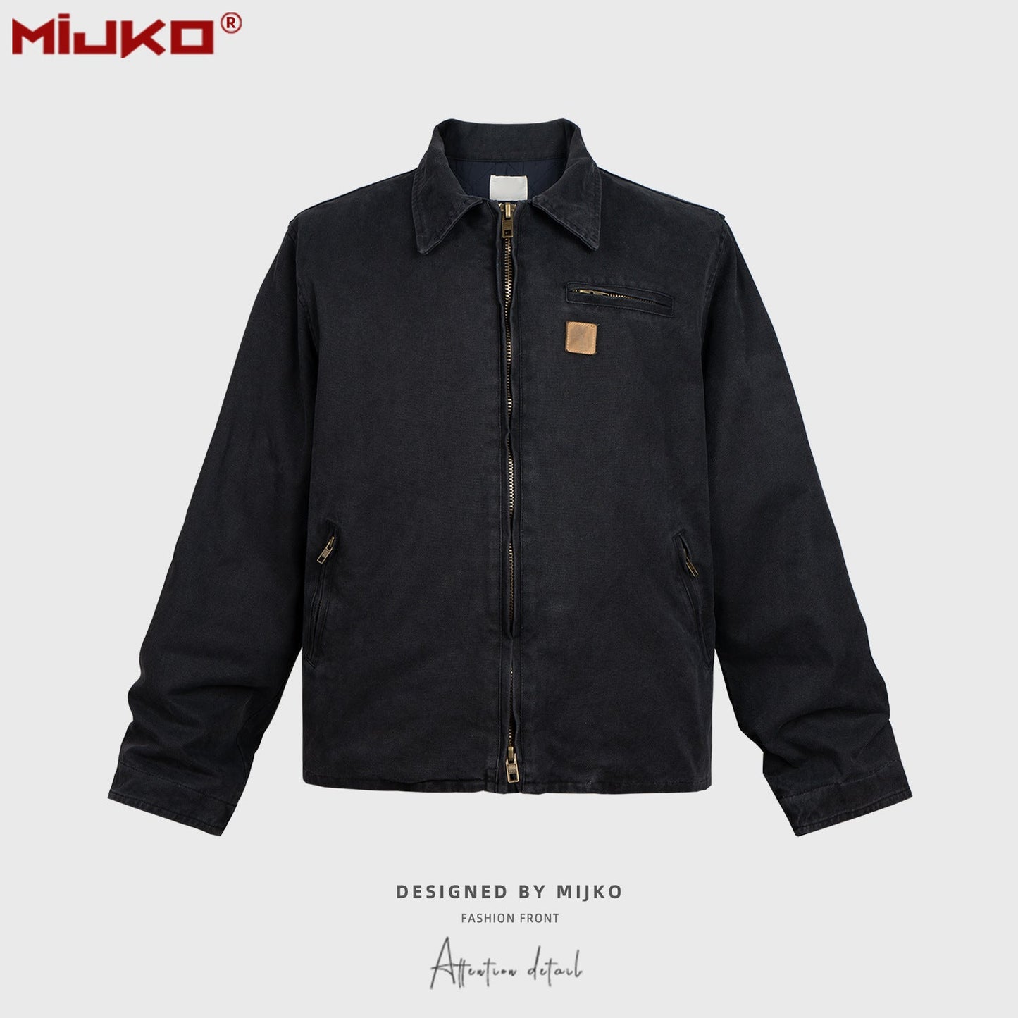 MIJKO Mens Jacket Two-way Zipper Cotton Jacket