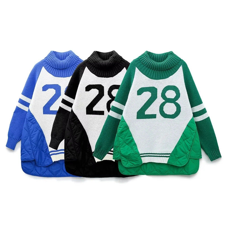 Women Cotton Coat Turtleneck Sweater Loose and Lazy Style Knitwear