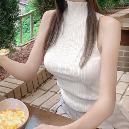Women Vest Suspenders Turtleneck Knitting Sexy Vest