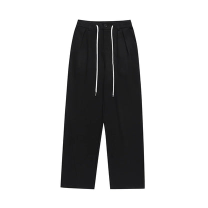 Men Sweatpants Solid Color Suit Pants Men's Summer Simplicity Loose Pleated Drawstring Straight Casual Trousers