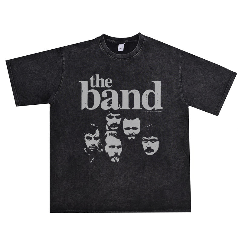 Rock Star T Shirt Canadian Orchestra the Band Rock Washed Retro Style Personality T-shirt Short Sleeve Cotton Loose
